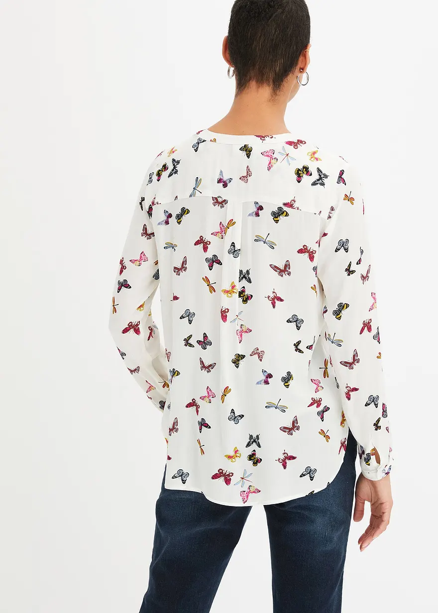 Bonprix Stylische Bluse Mit Attraktivem Allover-Druck Und Knöpfen. - Weiß