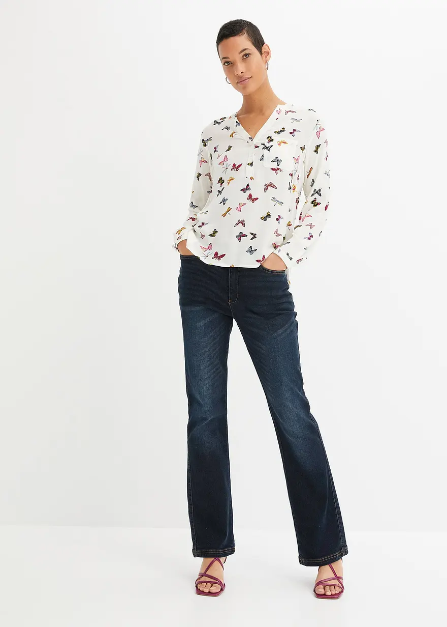 Bonprix Stylische Bluse Mit Attraktivem Allover-Druck Und Knöpfen. - Weiß