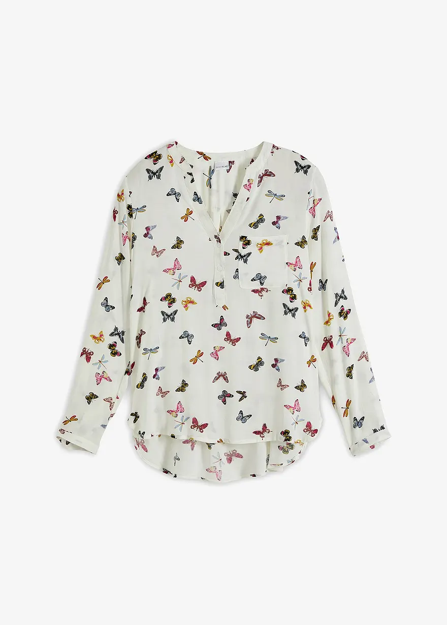 bonprix Stylische Bluse mit attraktivem Allover-Druck und Knöpfen. - weiß