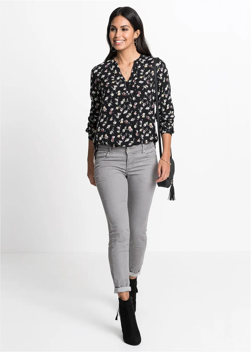 Bonprix Stylische Bluse Mit Brusttasche Und Längerem Rücksaum. - Schwarz