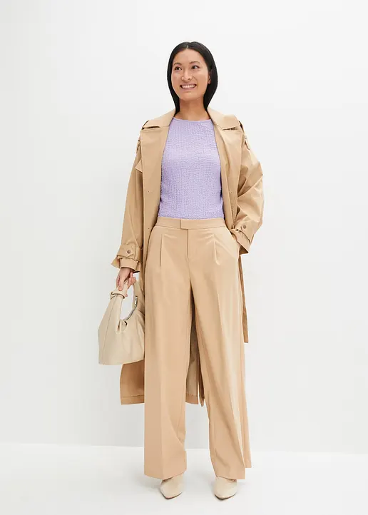 Bonprix Stylische Bundfaltenhose Aus Recyceltem Polyester - Beige - Damen