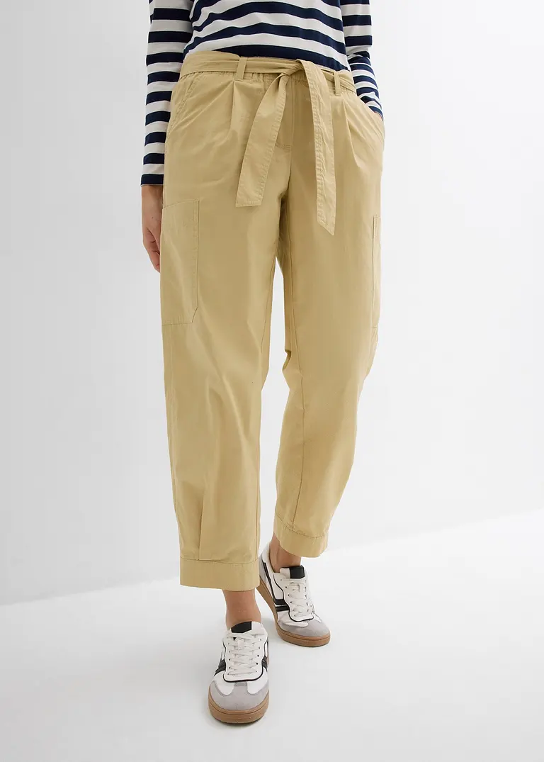 Bonprix Stylische Cargo-Hose Mit Bindegürtel - Beige - Damen
