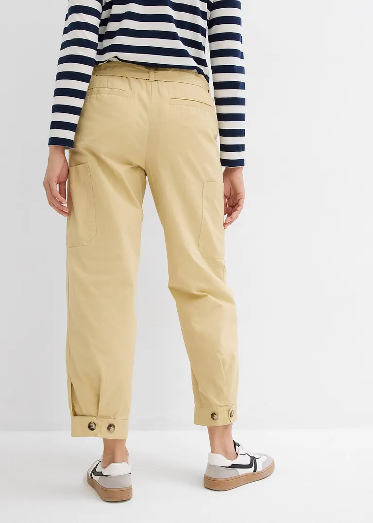 Bonprix Stylische Cargo-Hose Mit Bindegürtel - Beige - Damen