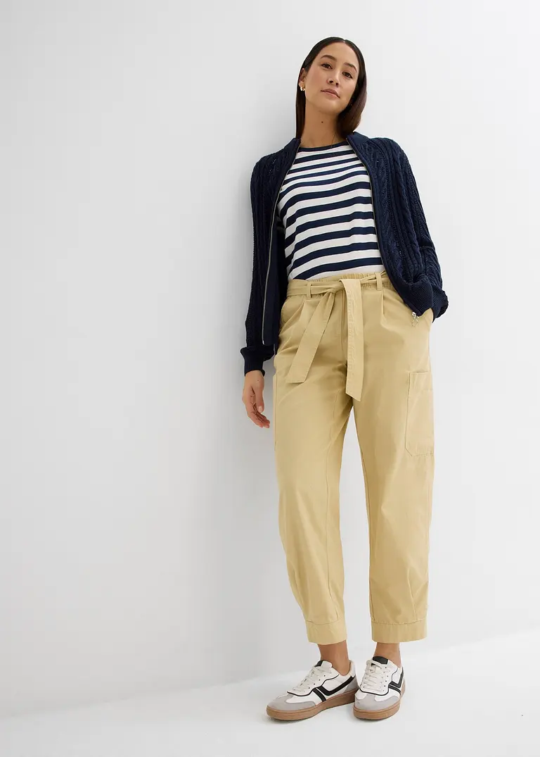 Bonprix Stylische Cargo-Hose Mit Bindegürtel - Beige - Damen
