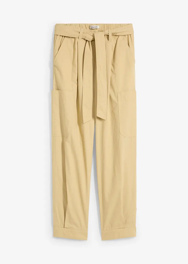 bonprix Stylische Cargo-Hose mit Bindegürtel - beige - Damen