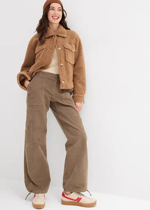 Bonprix Stylische Cargohose Aus Cord Mit Aufgesetzten Taschen - Grün