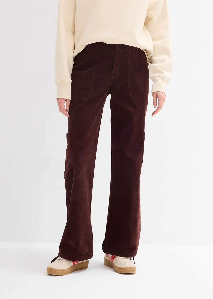 Bonprix Stylische Cargohose Aus Cord Mit Aufgesetzten Taschen - Braun