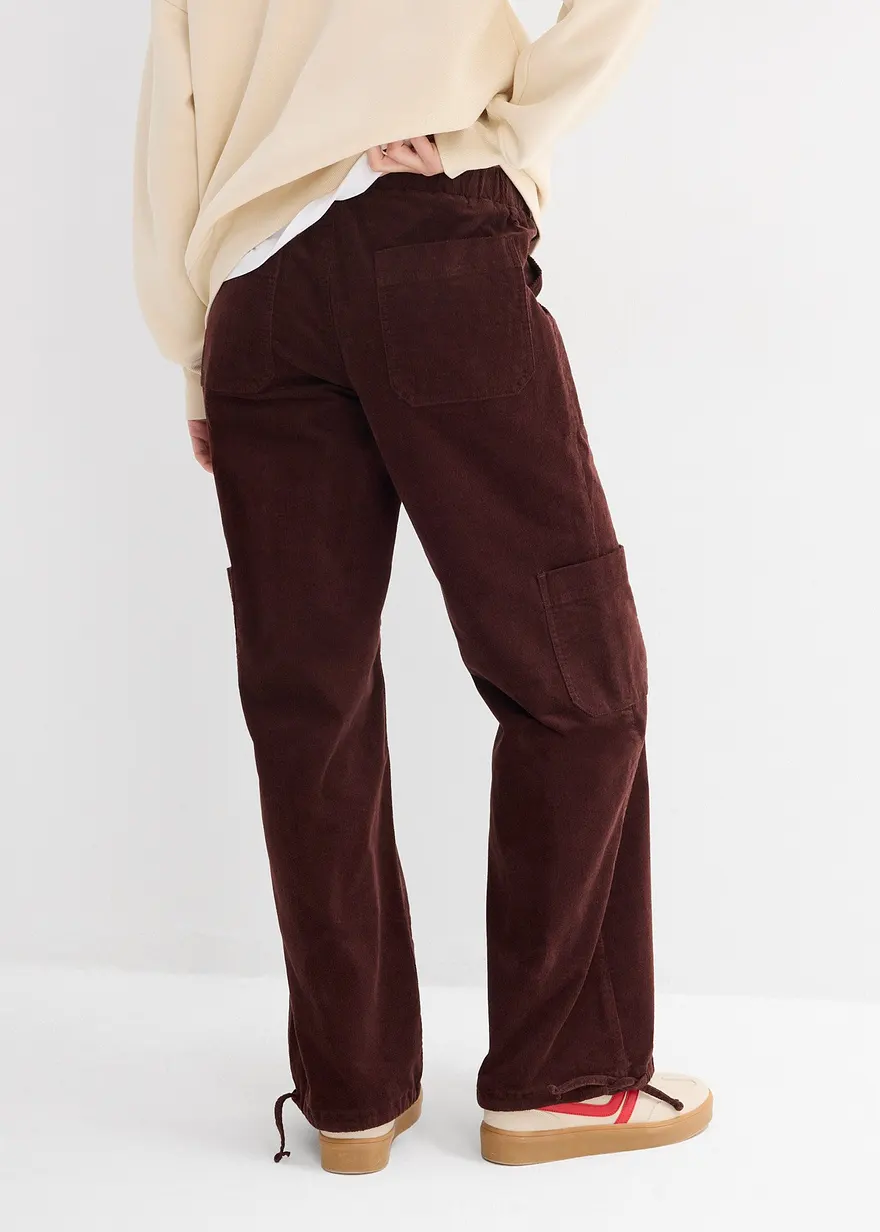 Bonprix Stylische Cargohose Aus Cord Mit Aufgesetzten Taschen - Braun