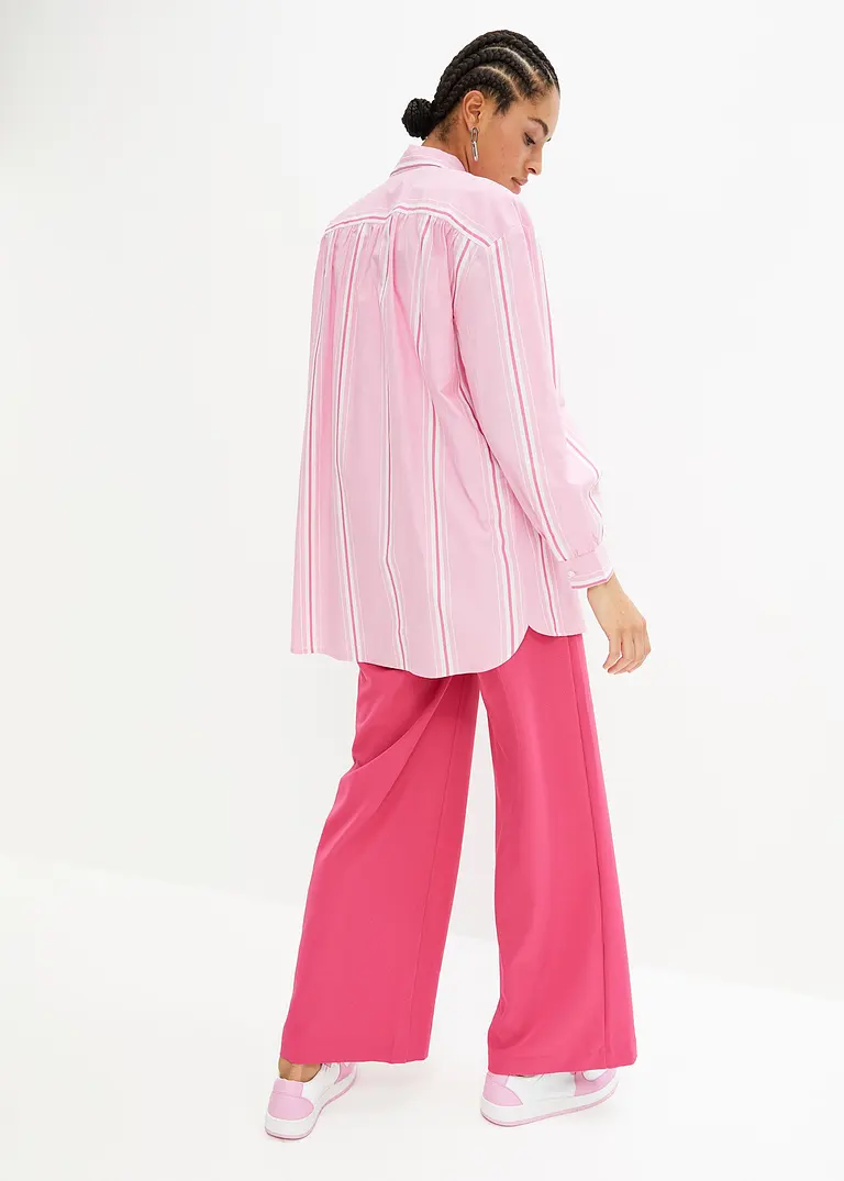Bonprix Stylische Gestreifte Oversize Hemdbluse Aus Baumwolle - Rosa