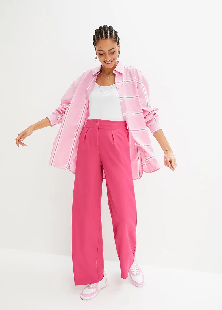 Bonprix Stylische Gestreifte Oversize Hemdbluse Aus Baumwolle - Rosa