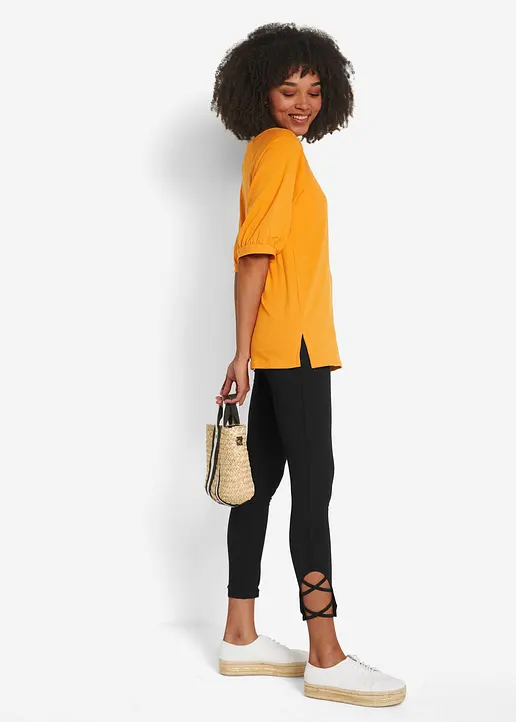 Bonprix Stylische Highwaist-Leggins Mit Raffiniertem Bindedetail Am Saum In 7/8-Länge