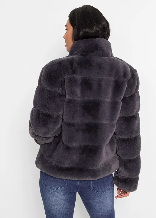 Bonprix Stylische Jacke Aus Fellimitat Mit Eingriffstaschen Vorne - Grau