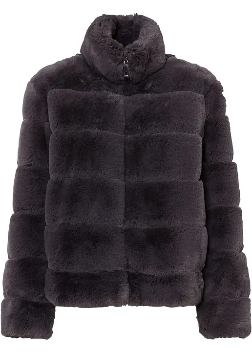 bonprix Stylische Jacke aus Fellimitat mit Eingriffstaschen vorne - grau