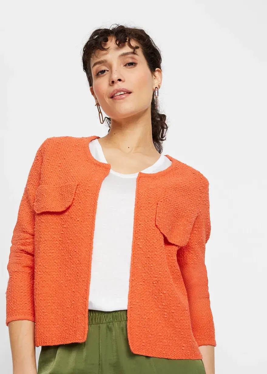 Bonprix Stylische Kurz-Strickjacke Aus Bouclégarn - Orange