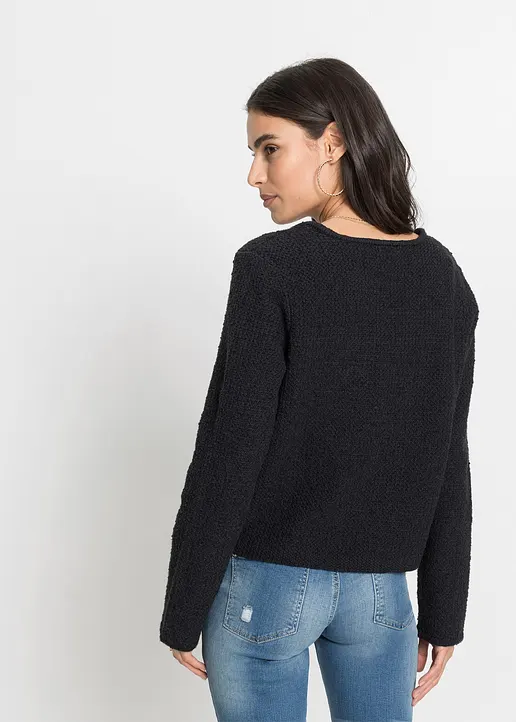 Bonprix Stylische Kurz-Strickjacke Aus Bouclégarn - Schwarz