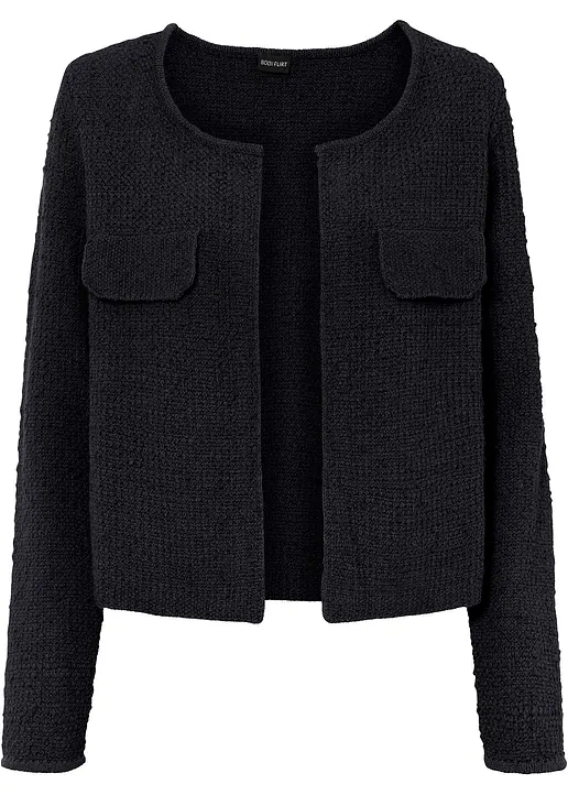 bonprix Stylische Kurz-Strickjacke aus Bouclégarn - schwarz