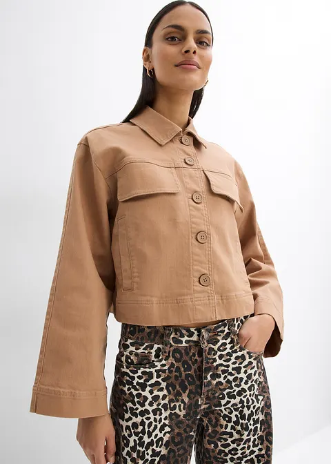 Bonprix Stylische Kurze Twill Jacke In Weiter Passform - Braun