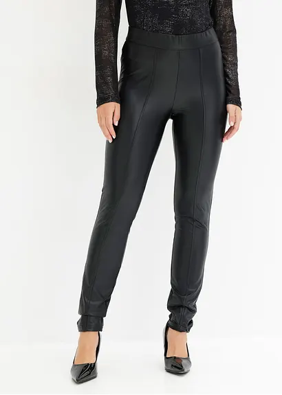 Bonprix Stylische Lederimitat-Hose Mit Bequembund - Schwarz