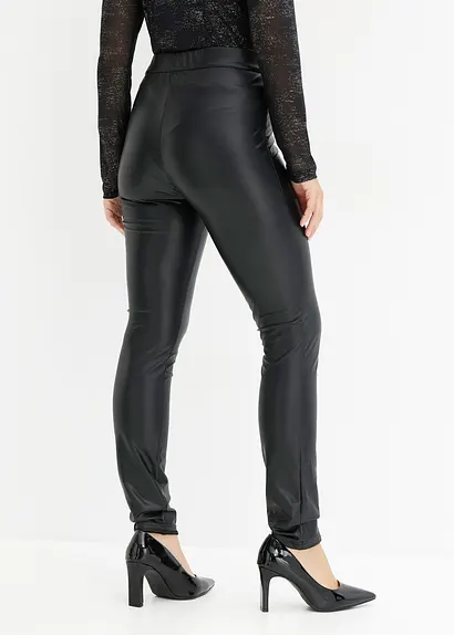 Bonprix Stylische Lederimitat-Hose Mit Bequembund - Schwarz