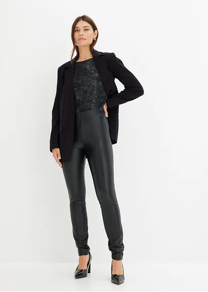 Bonprix Stylische Lederimitat-Hose Mit Bequembund - Schwarz