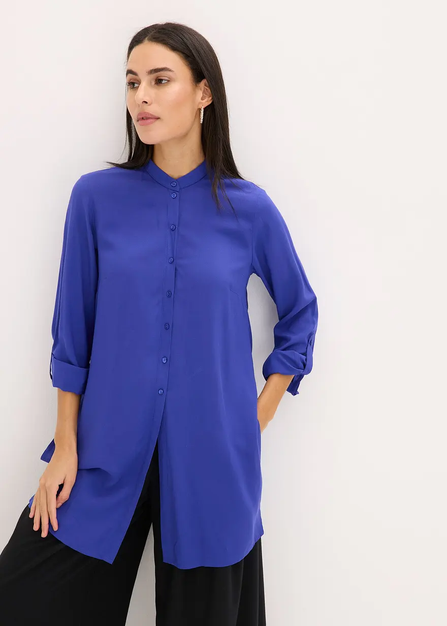 Bonprix Stylische Longbluse Mit Schlitzen - Blau - Damen