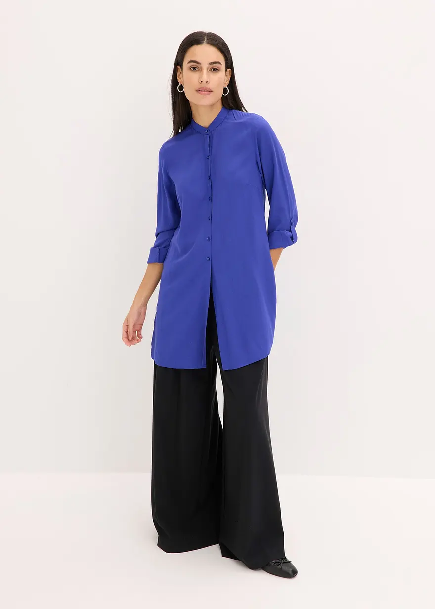 Bonprix Stylische Longbluse Mit Schlitzen - Blau - Damen