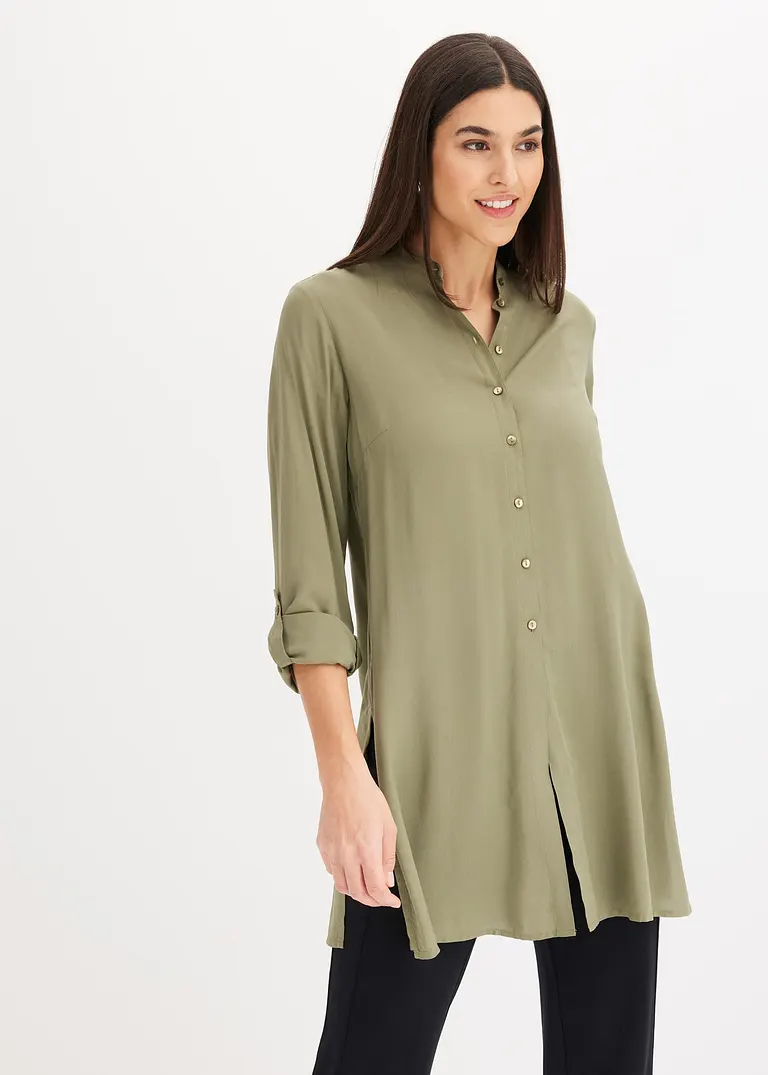 Bonprix Stylische Longbluse Mit Schlitzen - Grün - Damen
