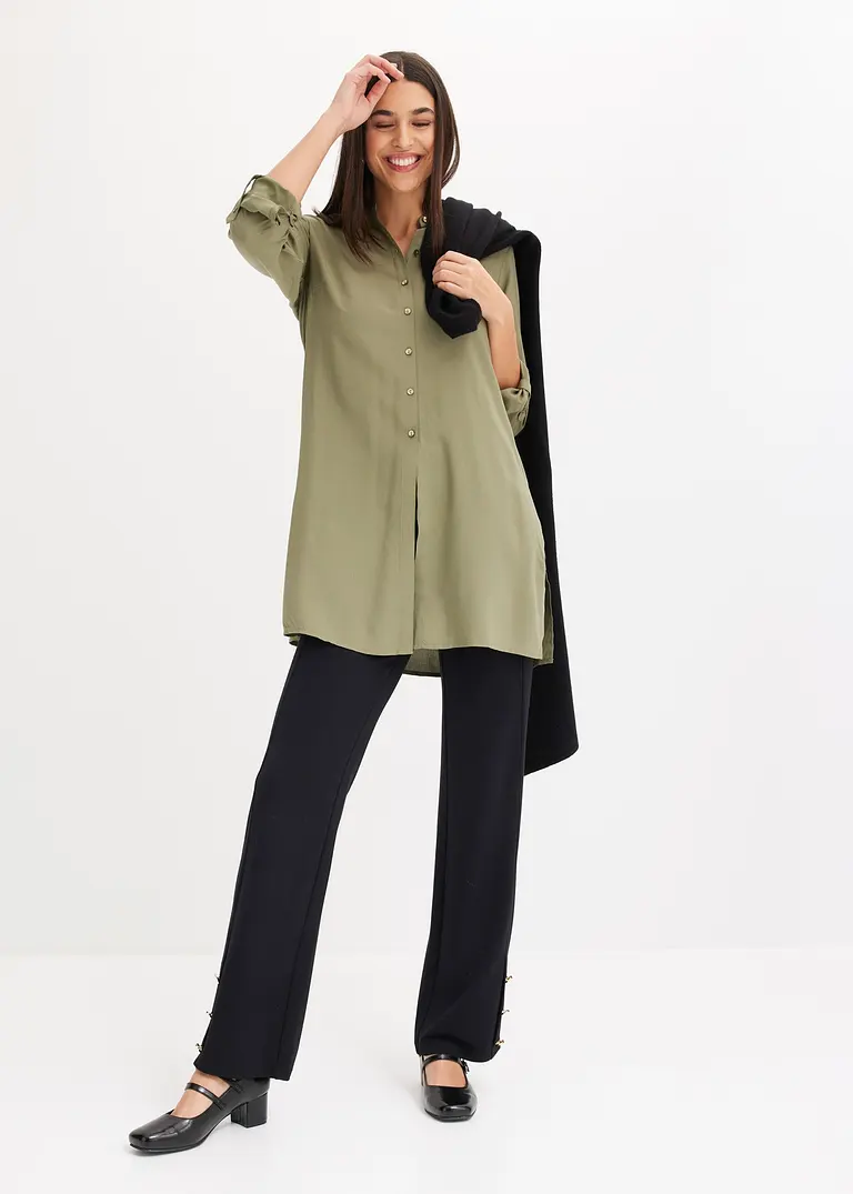 Bonprix Stylische Longbluse Mit Schlitzen - Grün - Damen