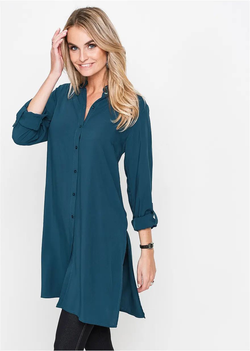 Bonprix Stylische Longbluse Mit Schlitzen - Petrol - Damen
