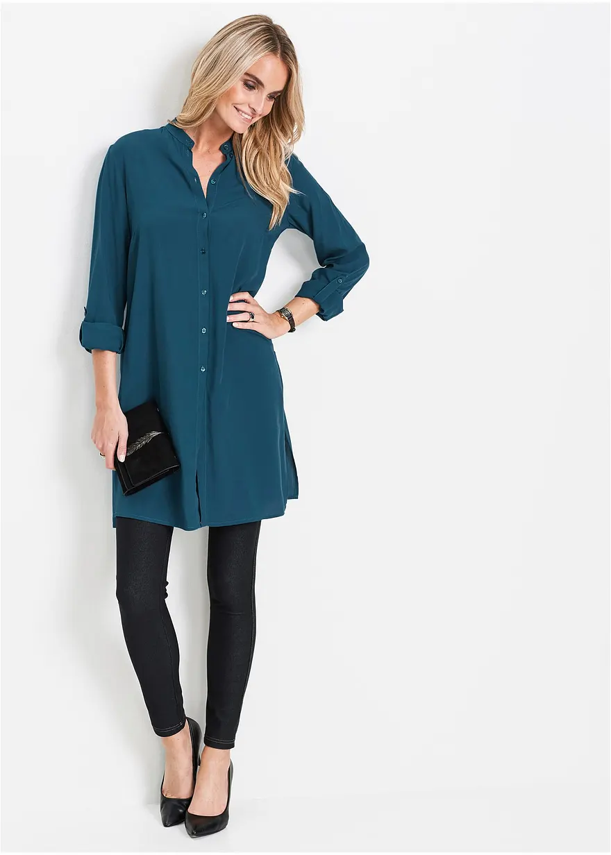 Bonprix Stylische Longbluse Mit Schlitzen - Petrol - Damen