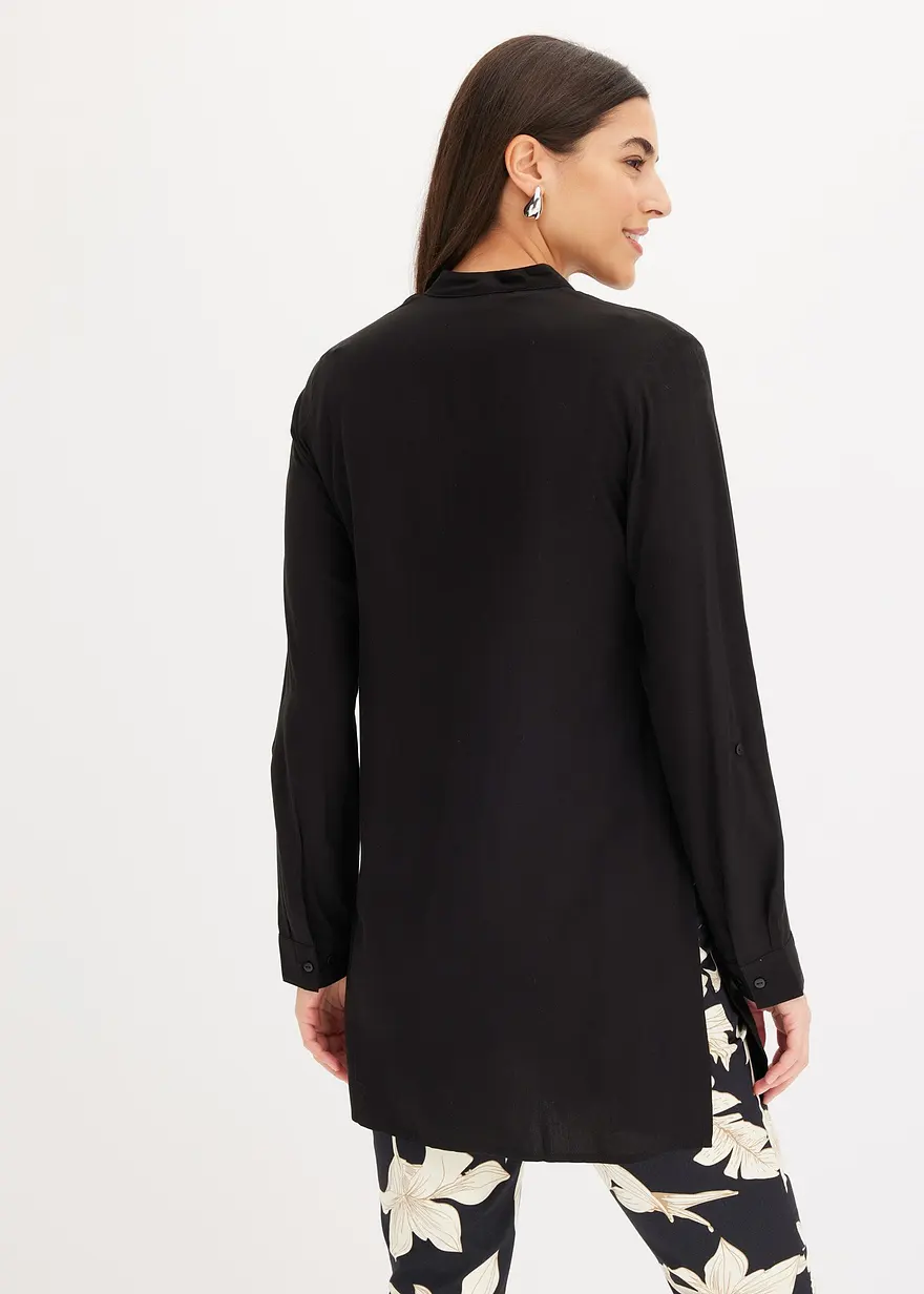 Bonprix Stylische Longbluse Mit Schlitzen - Schwarz - Damen