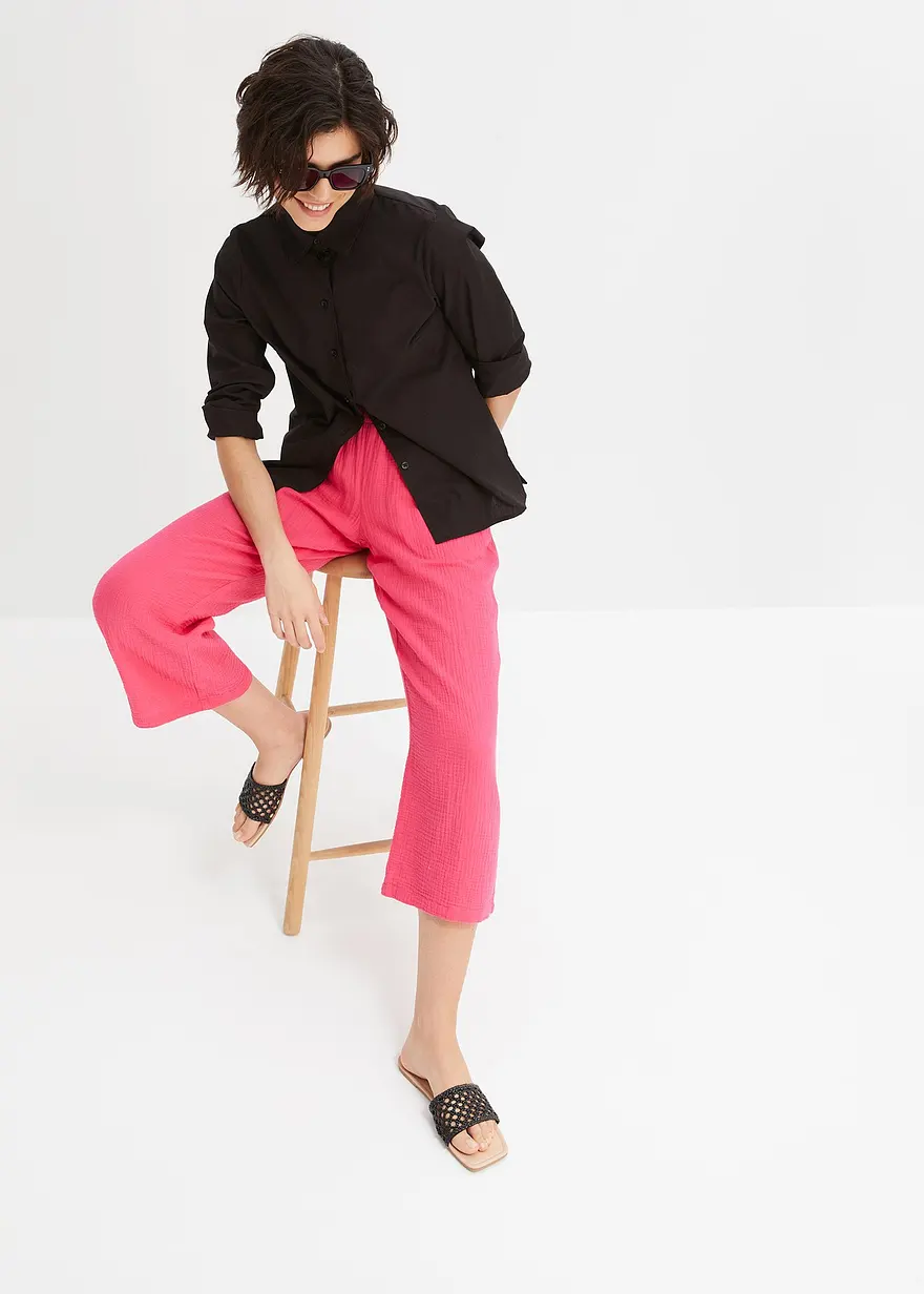 Bonprix Stylische Musselin-Culotte Mit Elastischem Bund. - Pink
