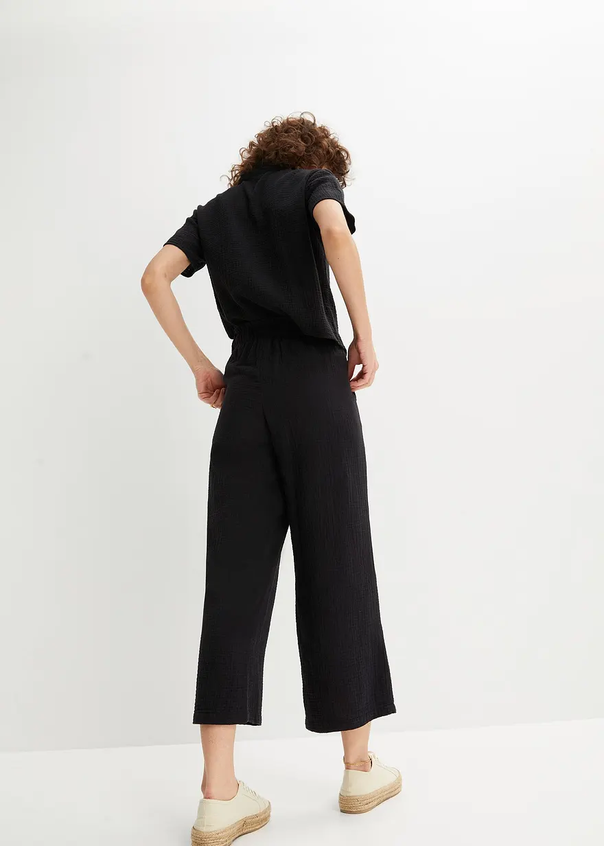 Bonprix Stylische Musselin-Culotte Mit Elastischem Bund. - Schwarz