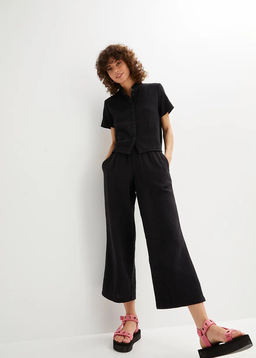 Bonprix Stylische Musselin-Culotte Mit Elastischem Bund. - Schwarz
