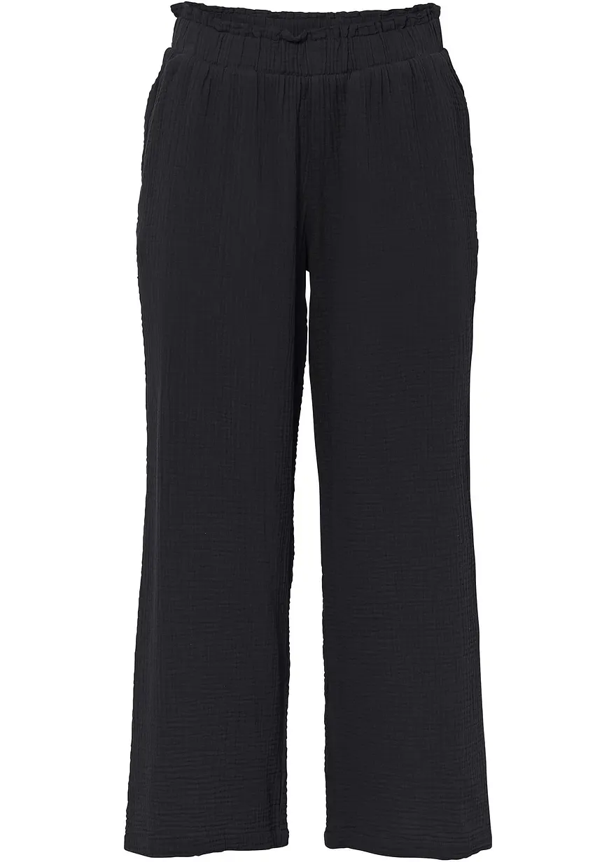bonprix Stylische Musselin-Culotte mit elastischem Bund. - schwarz