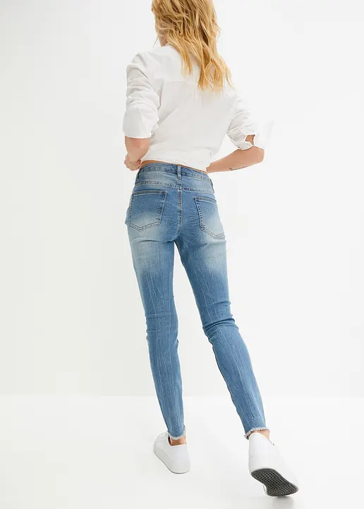 Bonprix Stylische Skinny Jeans Mit Print Und Destroy-Effekten - Blau