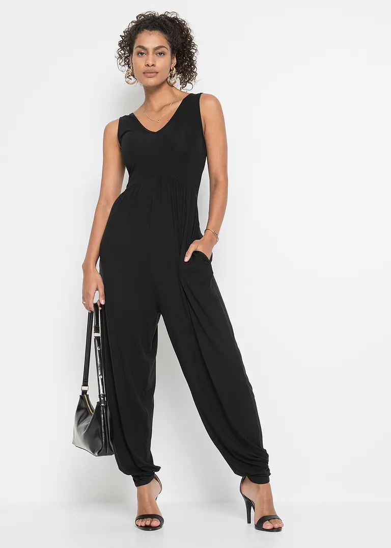 Bonprix Stylischer Jumpsuit Mit Tiefem Ausschnitt - Schwarz