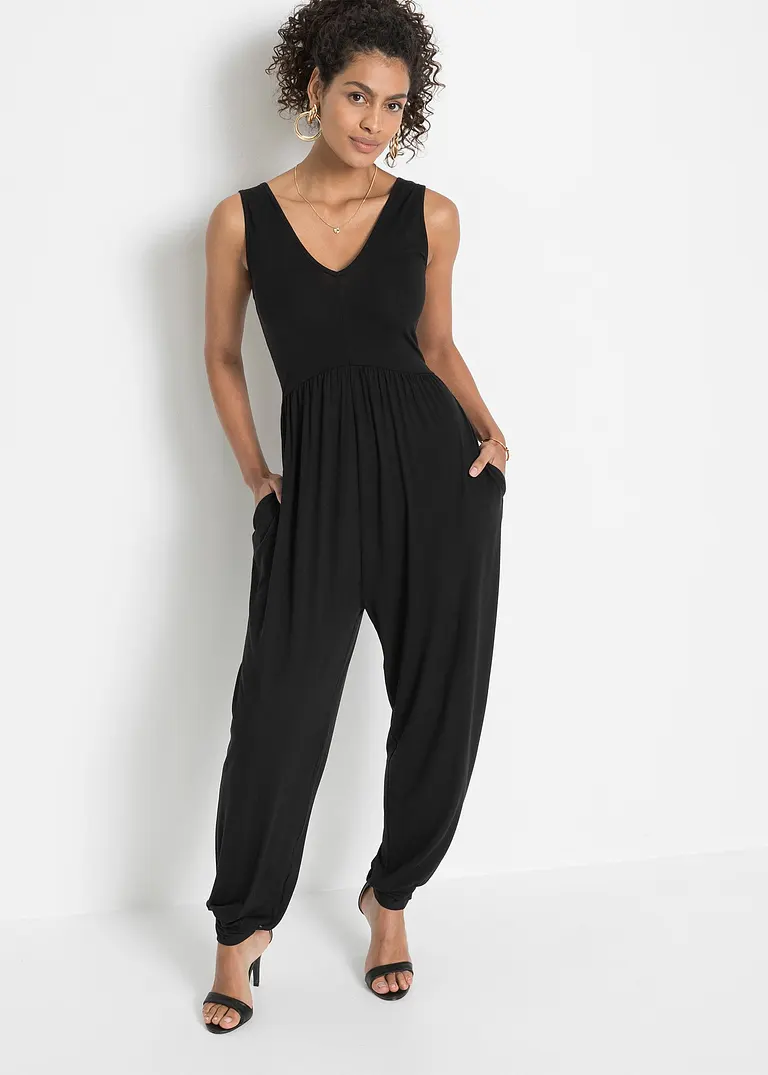 Bonprix Stylischer Jumpsuit Mit Tiefem Ausschnitt - Schwarz