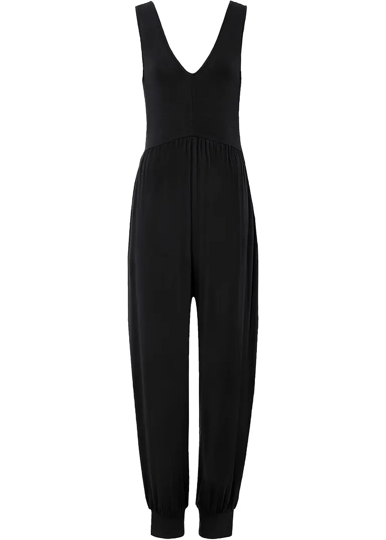 bonprix Stylischer Jumpsuit mit tiefem Ausschnitt - schwarz
