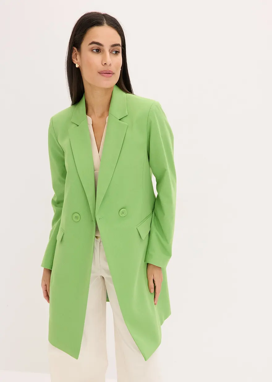 Bonprix Stylischer Longblazer Mit V-Ausschnitt - Grün - Damen