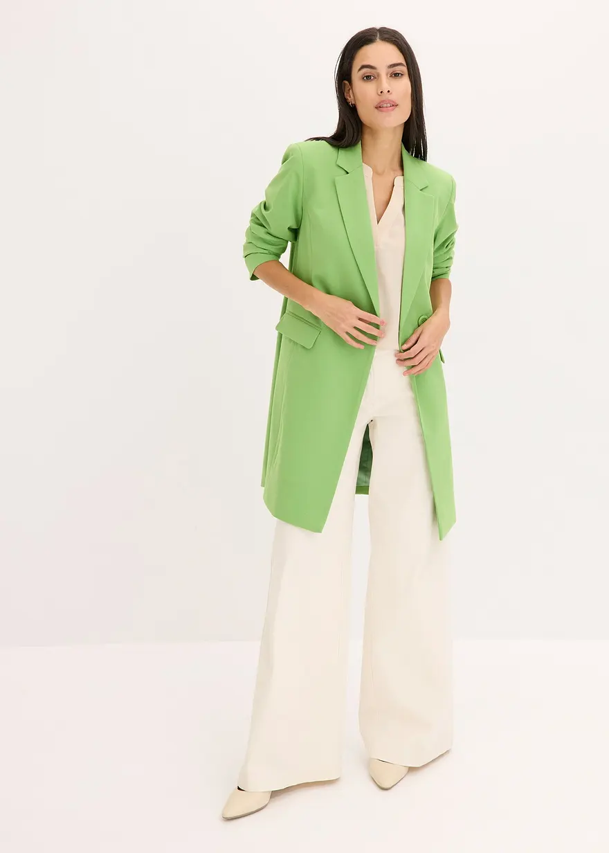 Bonprix Stylischer Longblazer Mit V-Ausschnitt - Grün - Damen
