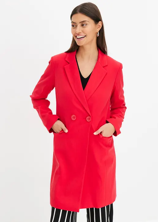 Bonprix Stylischer Longblazer Mit V-Ausschnitt - Rot - Damen