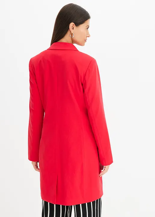 Bonprix Stylischer Longblazer Mit V-Ausschnitt - Rot - Damen