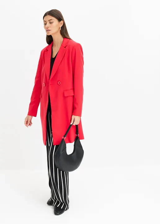 Bonprix Stylischer Longblazer Mit V-Ausschnitt - Rot - Damen