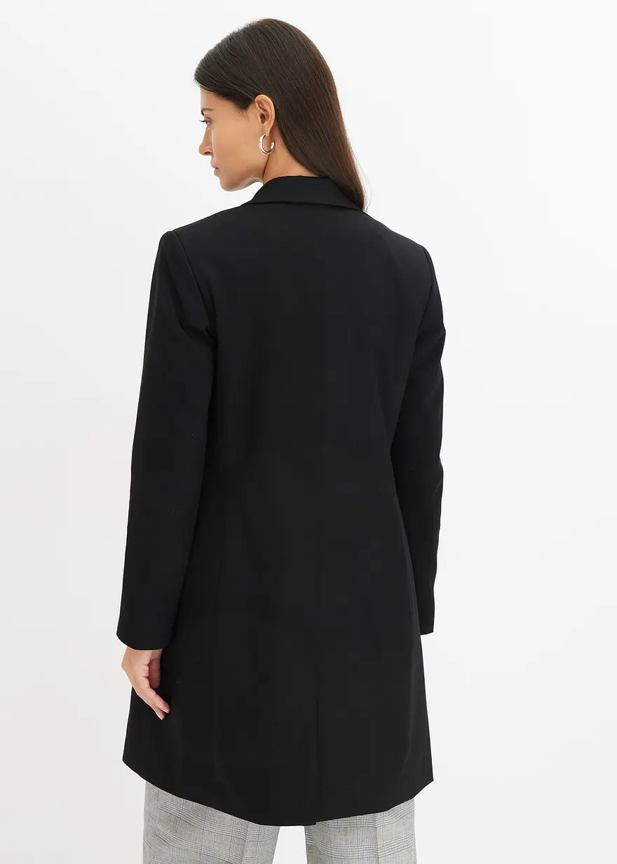 Bonprix Stylischer Longblazer Mit V-Ausschnitt - Schwarz