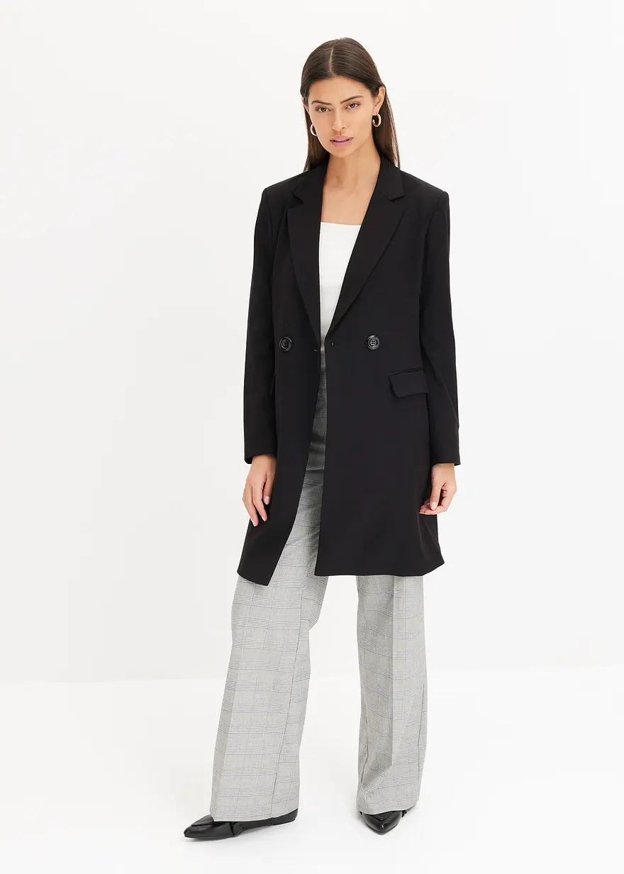 Bonprix Stylischer Longblazer Mit V-Ausschnitt - Schwarz