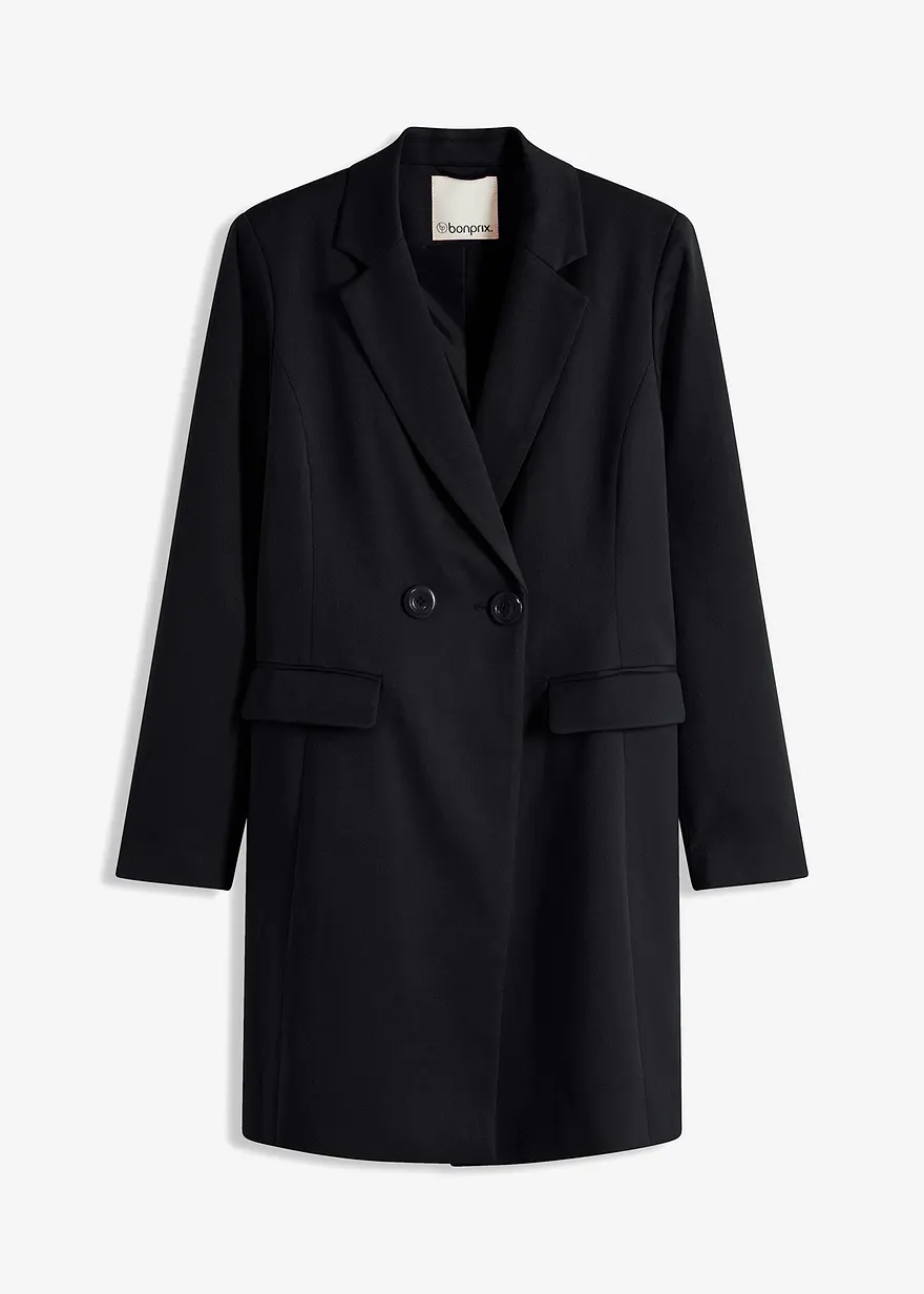 bonprix Stylischer Longblazer mit V-Ausschnitt - schwarz