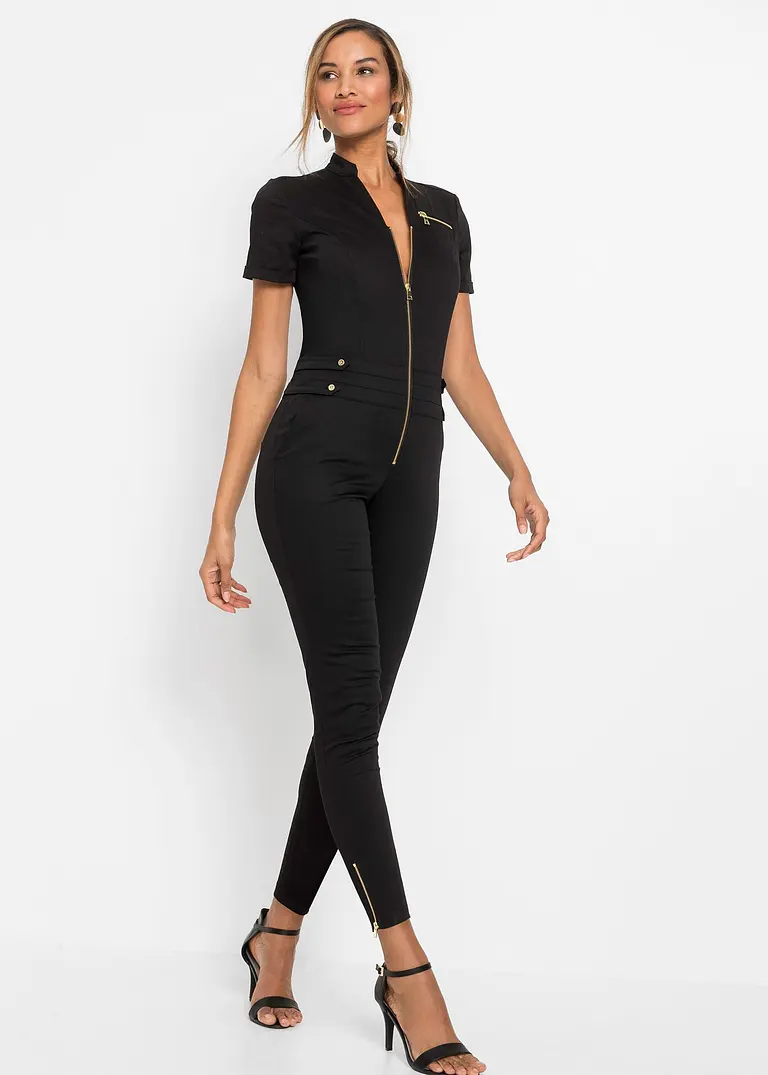 Bonprix Stylischer Overall Mit Reißverschlussdetails - Schwarz