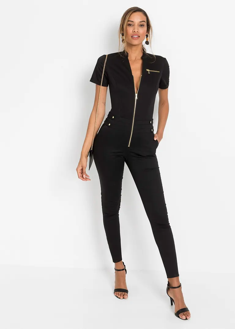 Bonprix Stylischer Overall Mit Reißverschlussdetails - Schwarz