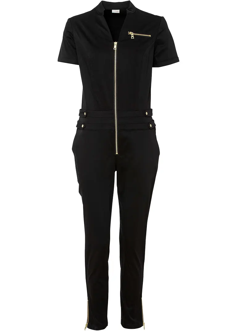 bonprix Stylischer Overall mit Reißverschlussdetails - schwarz